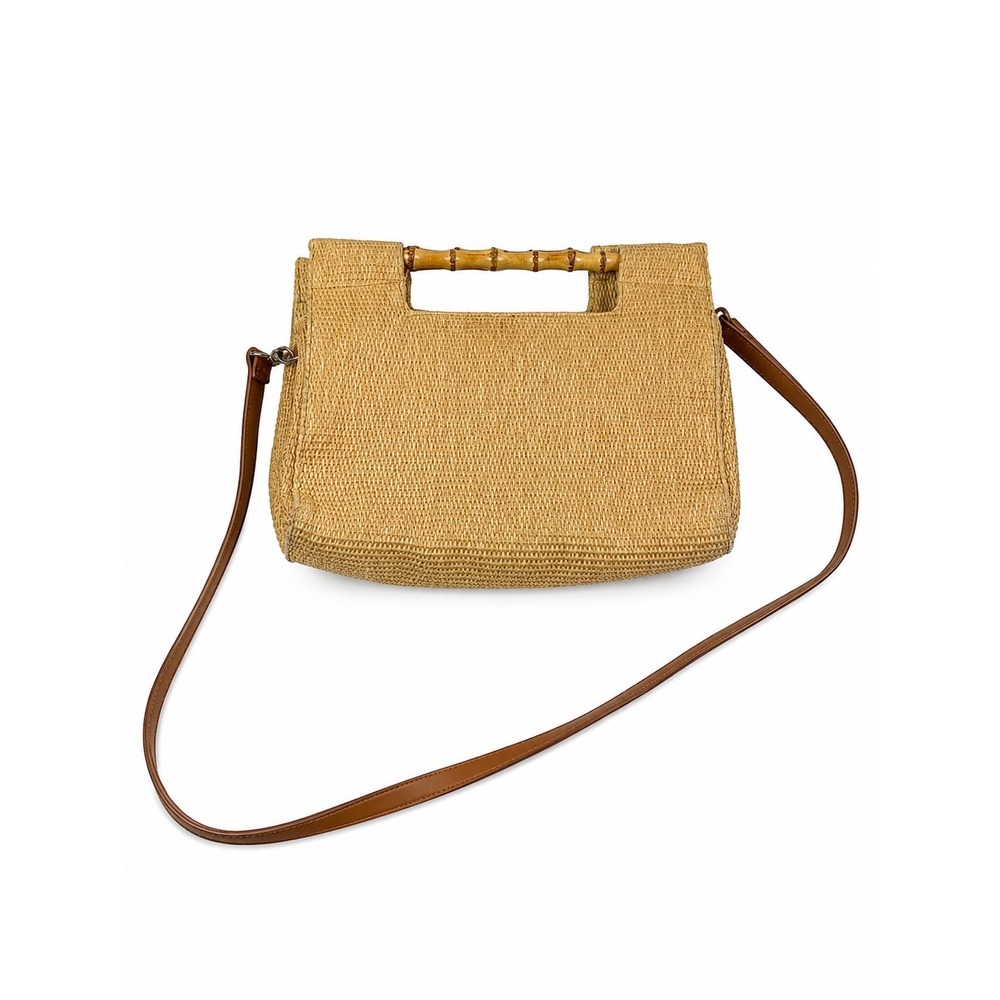 Fossil Vintage Y2K Boho Straw Woven Shoulder Bag Bamboo Handle